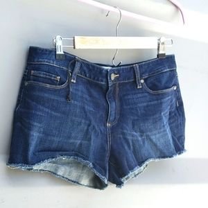 PAIGE Bobby Denim Raw Hem Mid-rise JEAN shorts Dark wash sz: 30 NWT